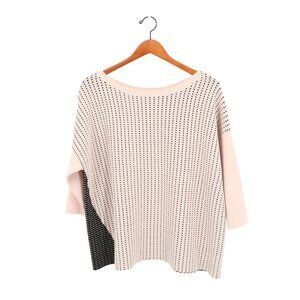 MarlaWynne Pink Black Knit 3/4 Sleeve Boatneck Sweater Top XL